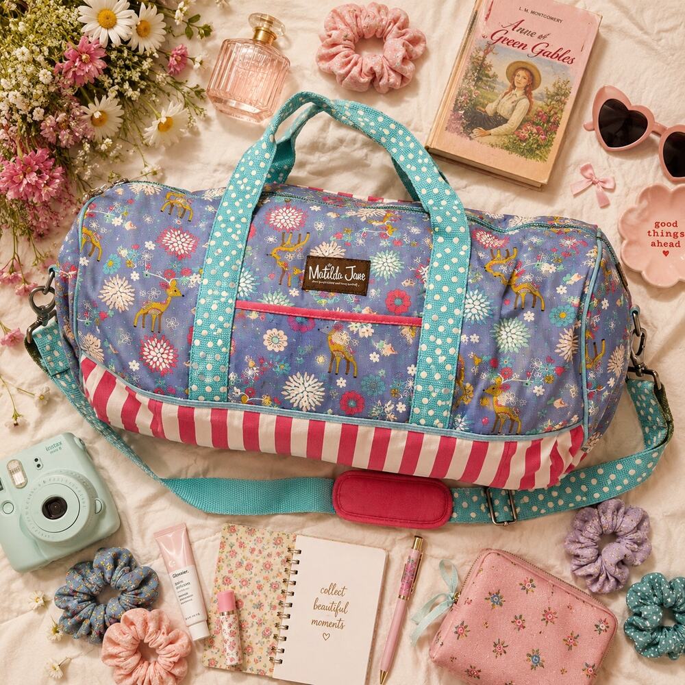 Matilda Jane Floral Deer Duffle Bag Weekender Gym Overnight Travel Bag  Category